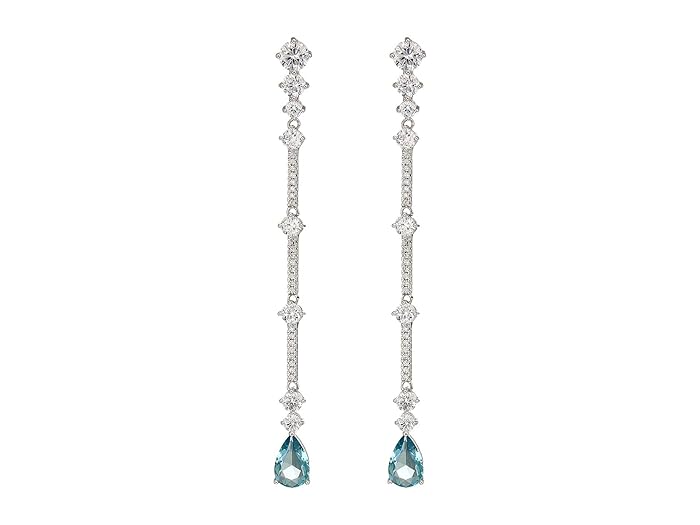 Nina  Linear Pave Bar Drop Earrings (Rhodium/Light Blue Crystal/White CZ) Earring