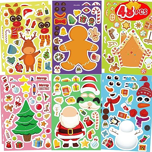 Christmas Sticker Sheets for Kids 48 Sheets Make Your Own Xmas Stickers Xmas Party Games Santa Snowman Reinder Xmas Face Sticke Xmas Stickers Bulk