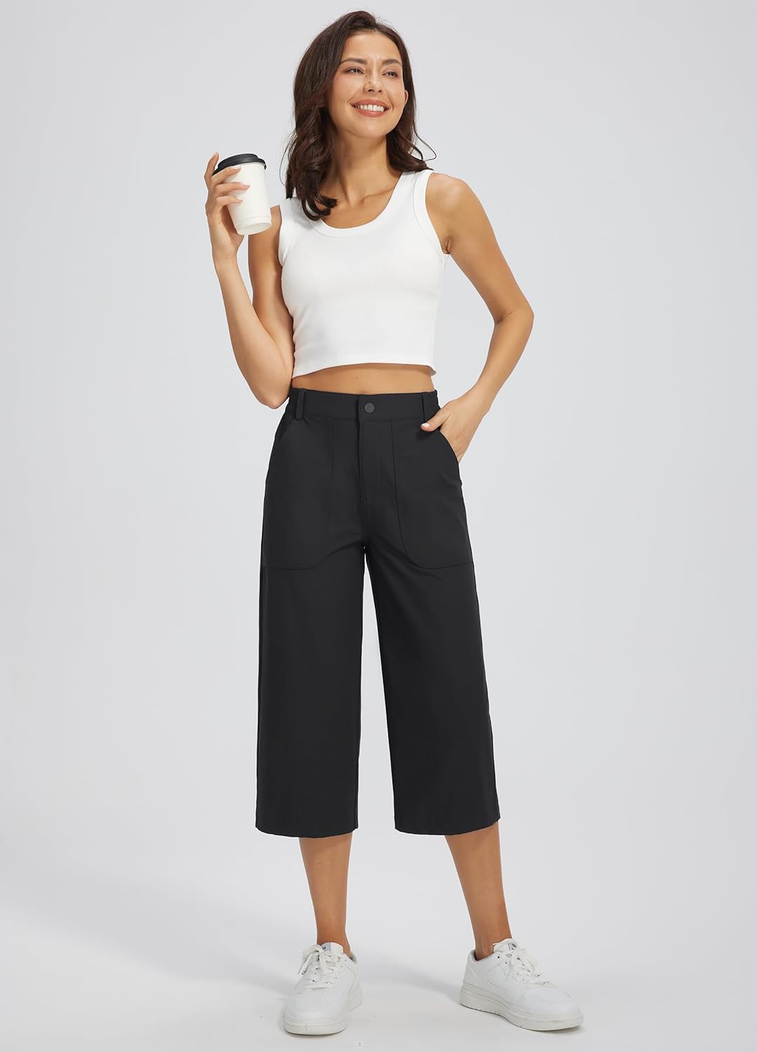 Libin Women's Capri Pants Lightweight Wide Leg Business Casual Pants Lounge Work Travel Hiking Walking with Pockets - Image 6