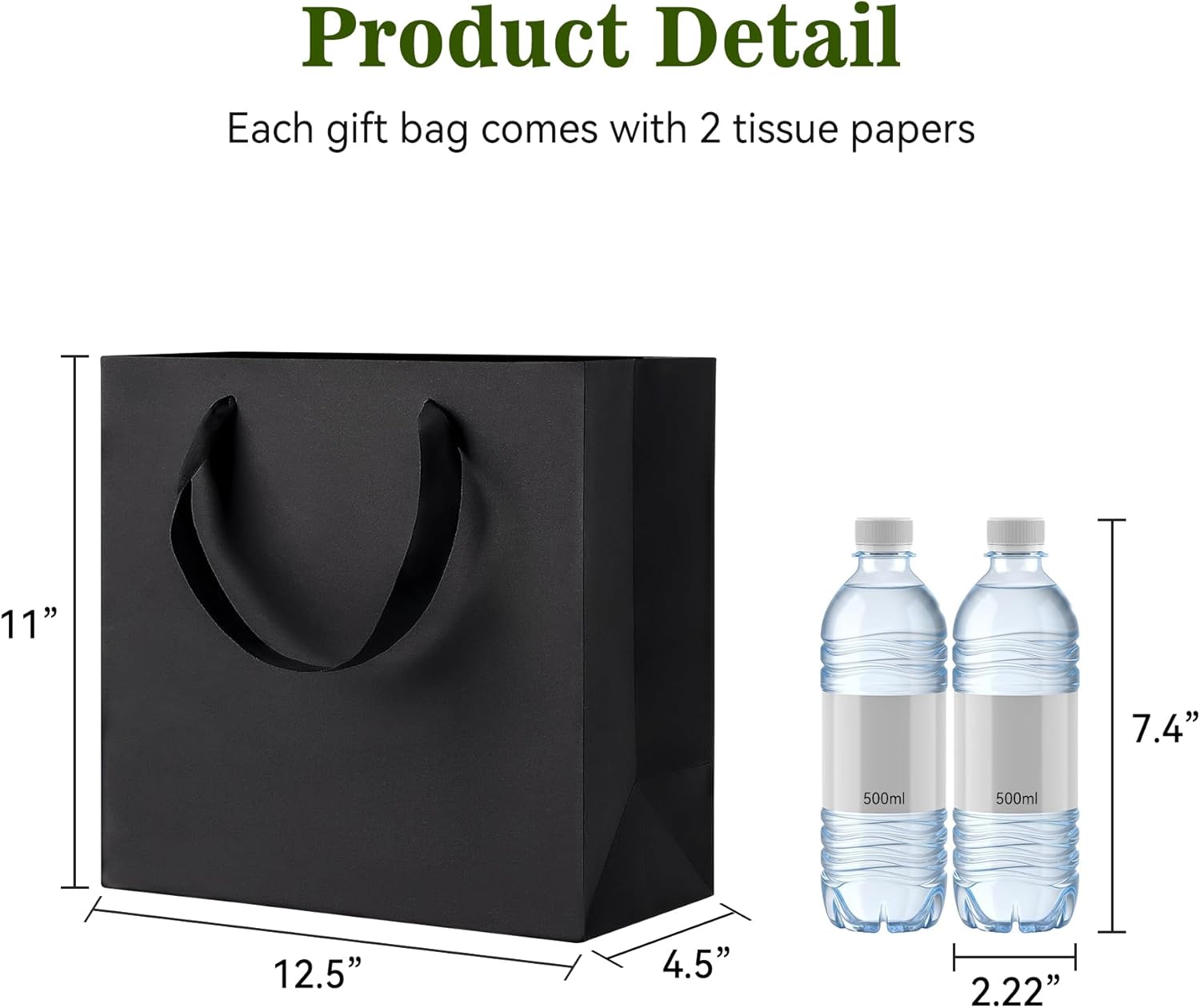 GEGIBOA Black Gift Bags With Handles and Tissue Paper 16 Pcs, 12.5x4.5x11 Inch Sturdy Kraft Paper Gift Bags, Bulk for Wedding, Party, Birthday, Business and Shopping