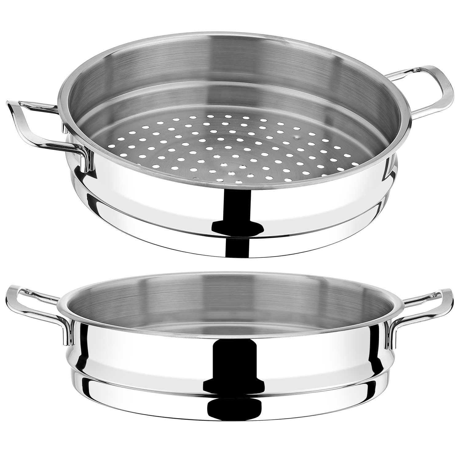 BEM Dampfkocher: 6-tlg Set aus Edelstahl 18/10, Ø 28 cm, Mantowarka | Dampfgarer Topf mit Glasdeckel und Dampfeinsatz, für Induktionsherd geeignet