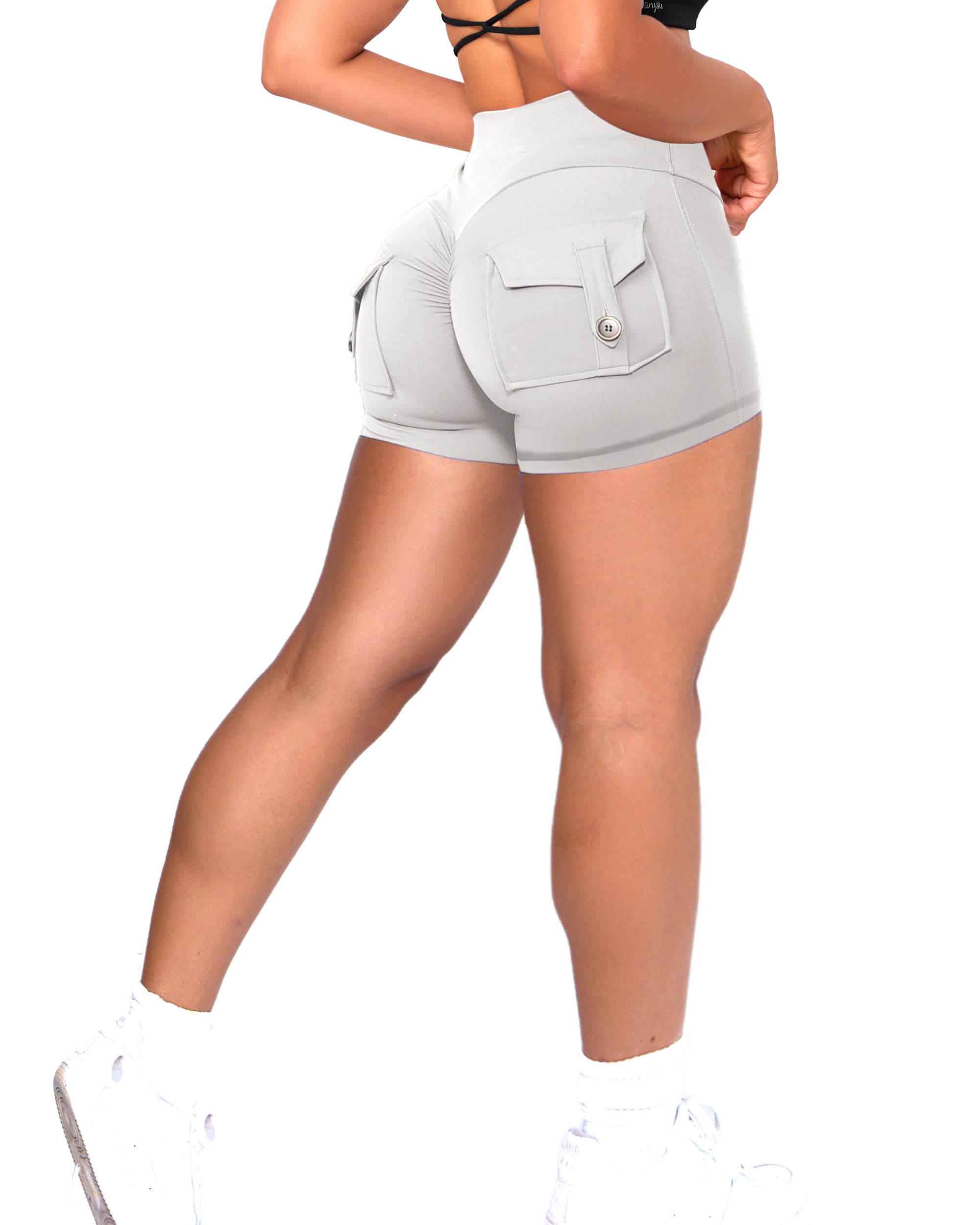 Danysu Women Pocket Shorts Cross High Waist Scrunch Butt Booty Workout Lifting Athletic Gym Bottoms