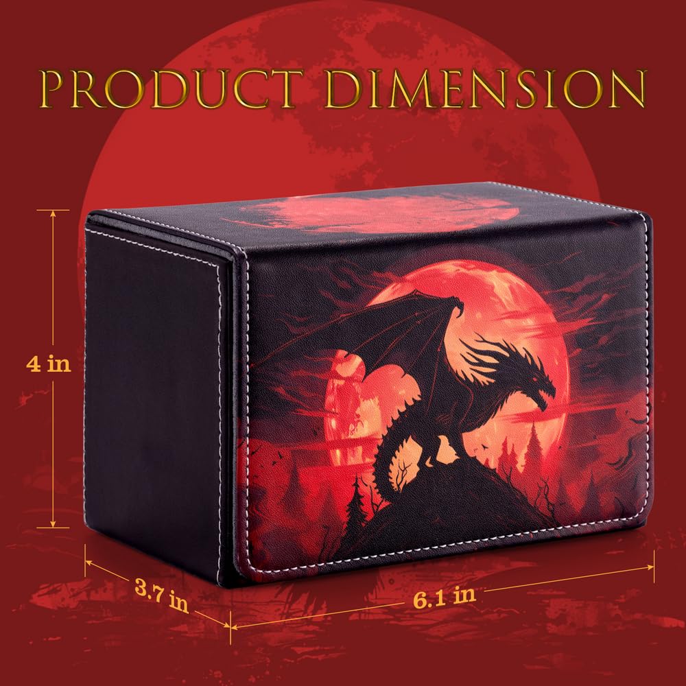 JoyHood Caja de Tarjetas con 2 Separadores, Card Deck Box para de 110+ Tarjetas, Caja de Tarjetas Compatible con Tarjetas MTG/YGO/TCG/OCG, Dragón de la Luna de Sangre — view 3