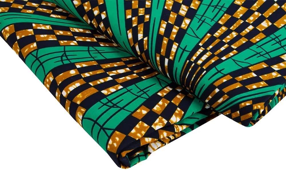 BintaRealWax African Fabric 100% Cotton Kente Cloth by The Yard 6 Yards African American Ankara Print Wax Fabric 1496