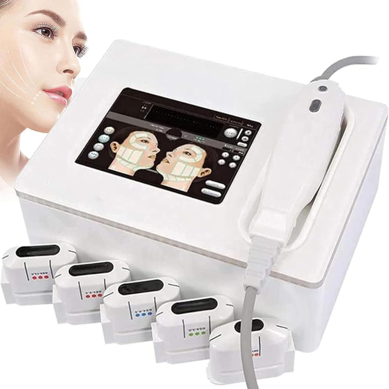 Mlyyydss 5Heads 7D Hifu Anti-Wrinkle Facial Skin Tightening Beauty Machine, High Intensity Focused Body Slimming Machine, Tightens Fine Lines, Rejuvenates Skin And Slims The Body
