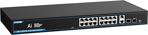 Conmutador de red Gigabit de 20 puertos con 16 puertos PoE y 2 ranuras de enlace ascendente y 2 ranuras SFP - Cumple con 802.3afat, Plug & Play,