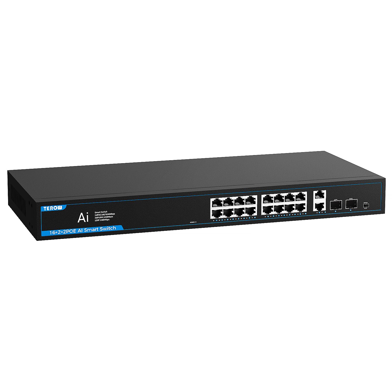 Switch di rete Gigabit a 20 porte con 16 porte PoE e 2 slot Uplink e 2 SFP - Conforme 802.3af/at, Plug & Play, ottimizzazione del traffico, design silenzioso senza ventola