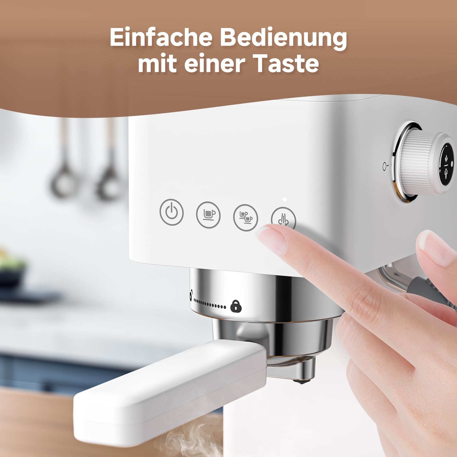 AMZCHEF Siebträgermaschine 20 Bar Espressomaschine klein mit LED-Display, Milchaufschäumer & Edelstahl-Dampfstab, 1350W Schnellaufheizung, 1,5L Wassertank, für Espresso Cappuccino Latte,Weiß
