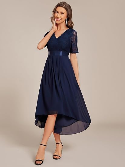 Vestido De Gasa Para Invitada De Boda - Elegante, Midi Corto, Manga Corta, Ideal Para Eventos Formales Y Verano