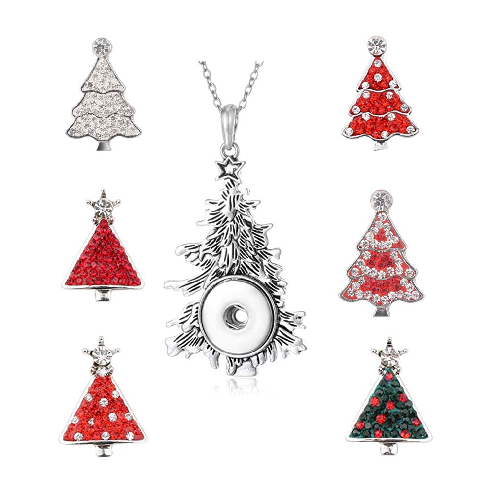 LovglistenSnap Jewelry Necklace Charms with 6pcs Christmas Tree Shape Snap Button Pendant for Women 18mm Button Jewelry