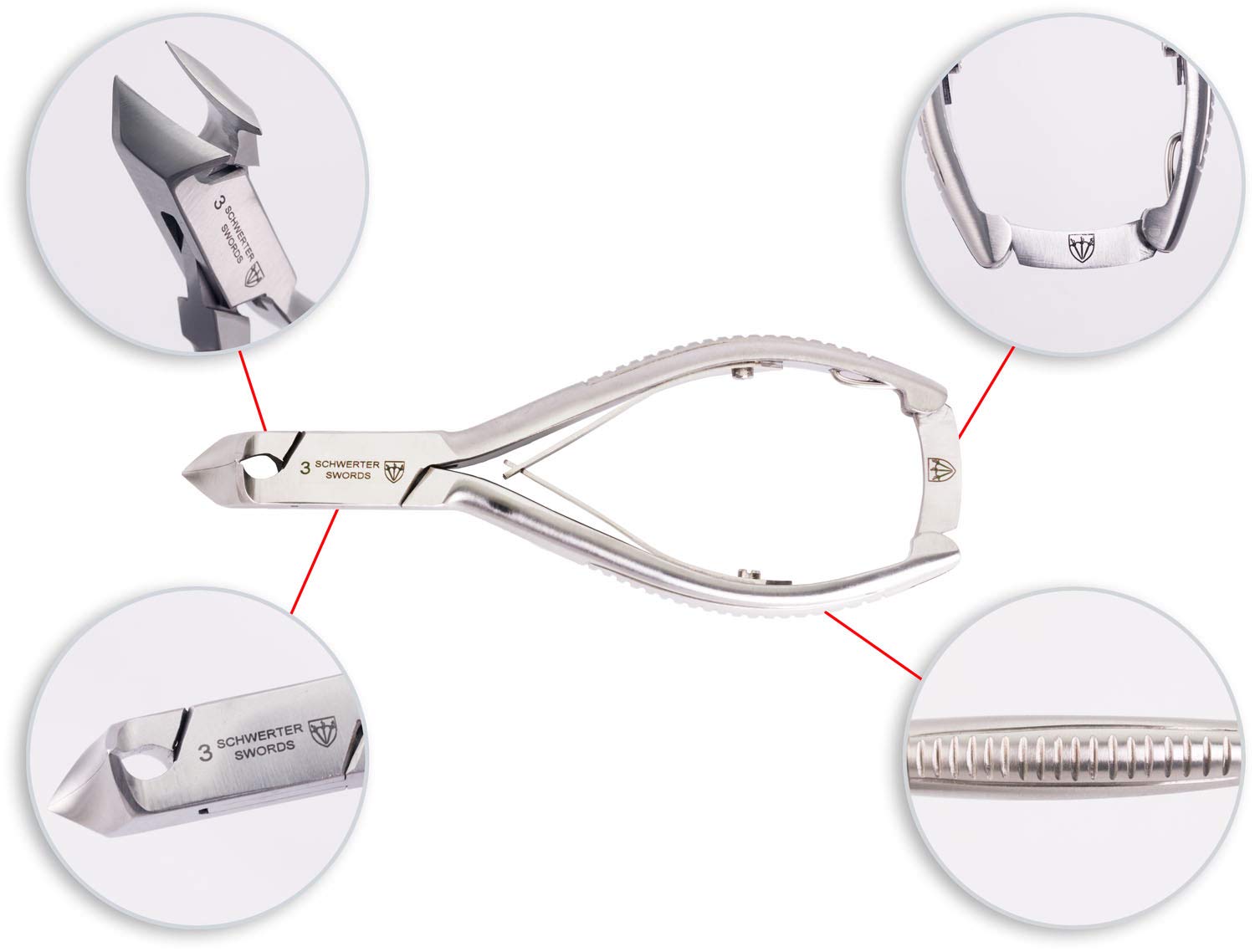 DREI SCHWERTER Pediküre Set 3-tlg. mit extra stabiler Nagelzange Fußnagelzange Eckenzange Kopfschneider aus rostfreiem Edelstahl mit Hornhauthobel und 10 Ersatzklingen im Etui, Markenqualität (806)