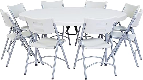 Miniatura 6 de Mesa plegable redonda de 48 pulgadas, mesa redonda portátil de HDPE resistente de 4 pies, mesa de comedor plegable de plástico para interiores y