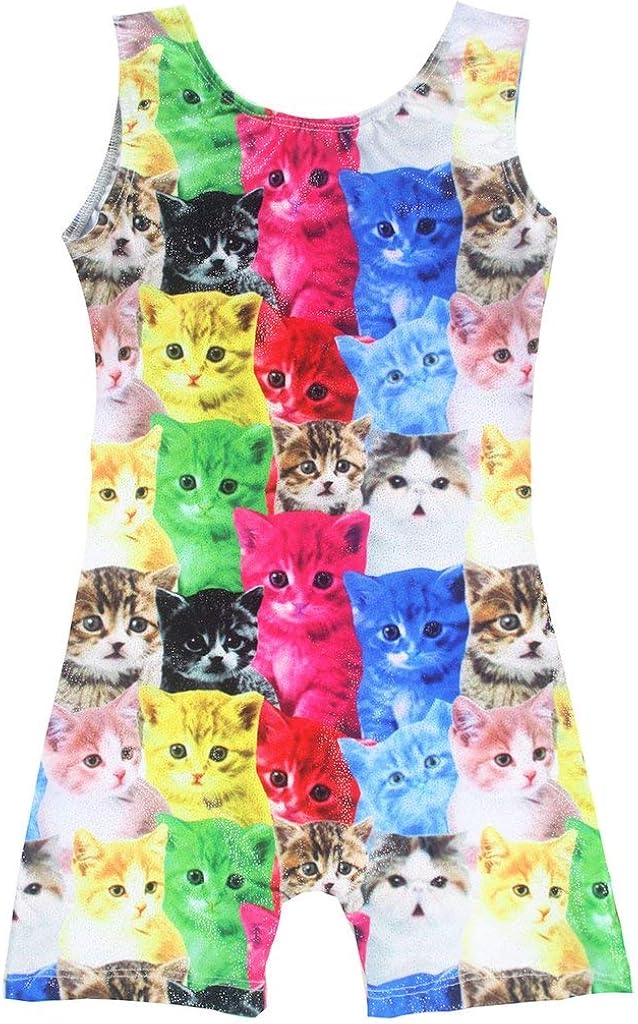 Midout One-piece Gymnastics Leotards for Toddle Sparkle Adorable Colorful Kitty unitards biketards With Shorts for Girls Athletic…