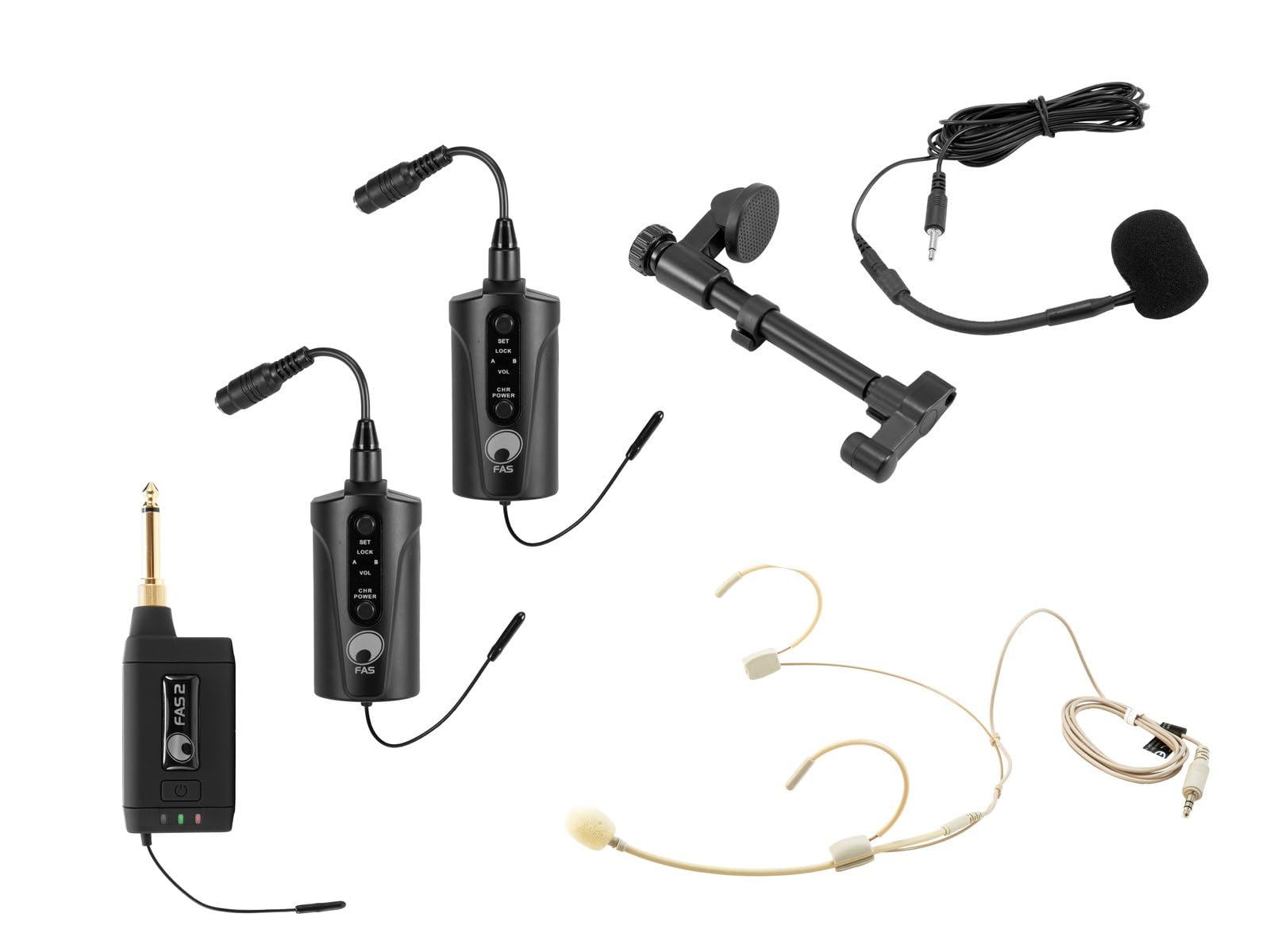 OMNITRONIC Set FAS TWO + 2 x BP + auricolare + microfono per chitarra acustica 660-690 MHz