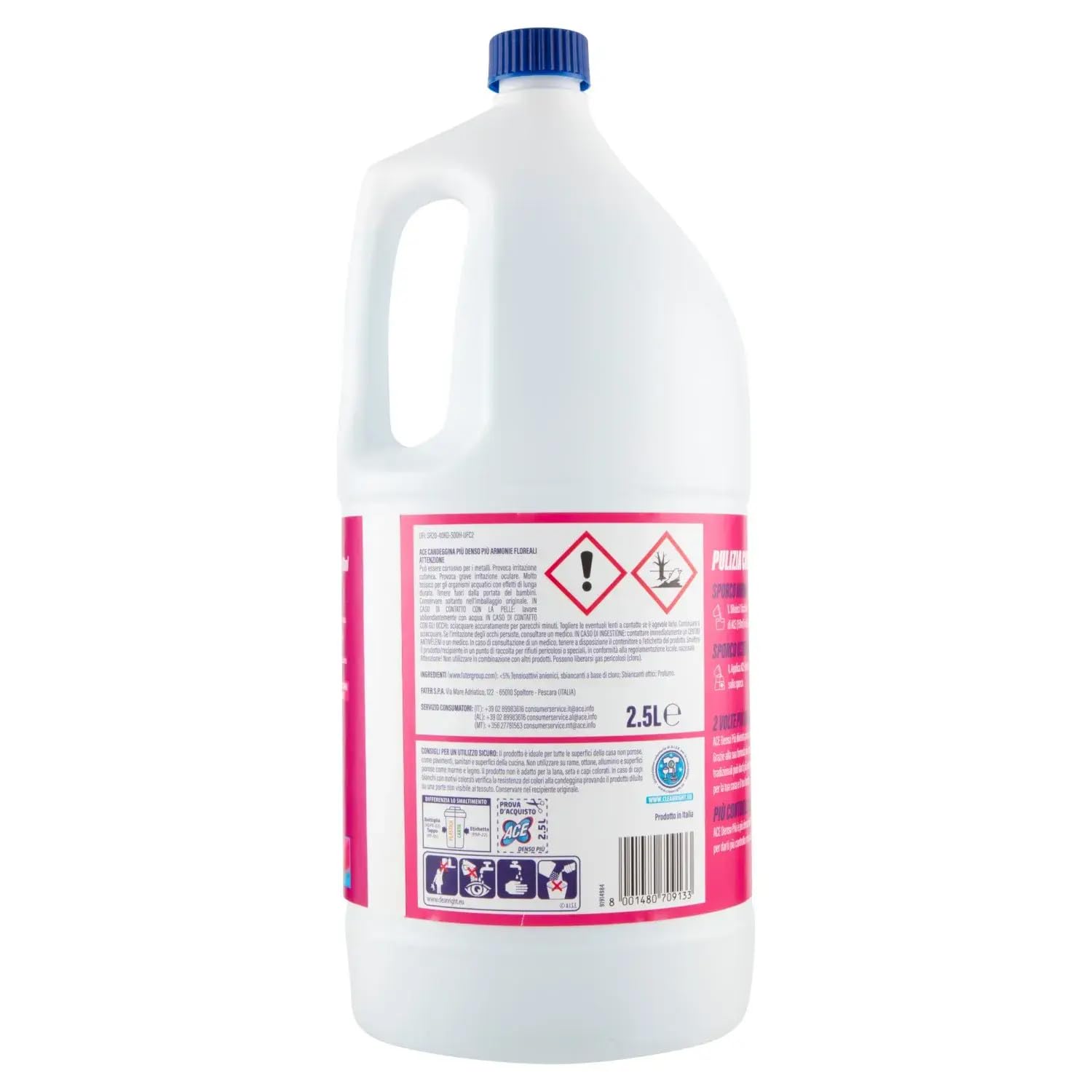6 candeggina ACE Candeggina Più +DENSA Armonie Floreali – Detergente sbiancante per superfici e bucato 2,5 litri + portachiavi Beni Culinari gratuito