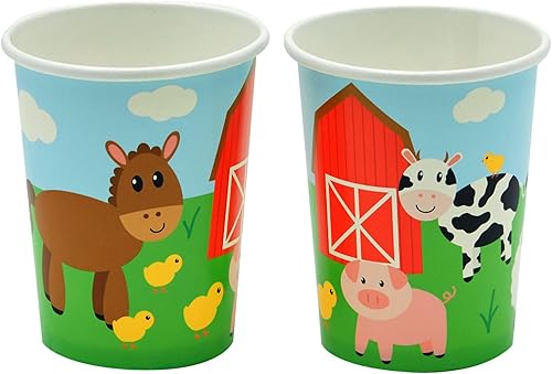 Miniatura 6 de Juvale Suministros para fiesta de cumpleaños de granero de 144 piezas, sirve platos de 24, 9 pulgadas y tazas de 9 onzas, diseño de animales de