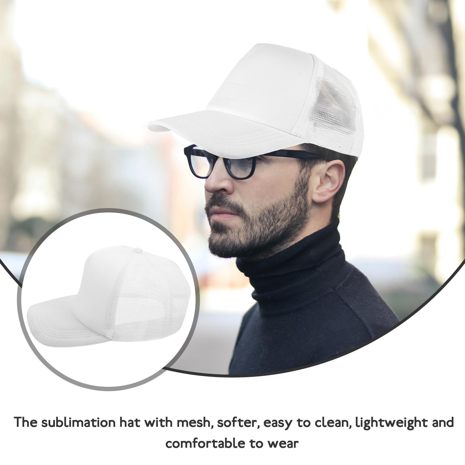 BESTonZON 10 Gorras de Béisbol en Color Claro para Sublimar Malla, Ligeras Poliéster, Ideales para Bricolaje y Actividades al Aire Libre como Pesca y Escalada