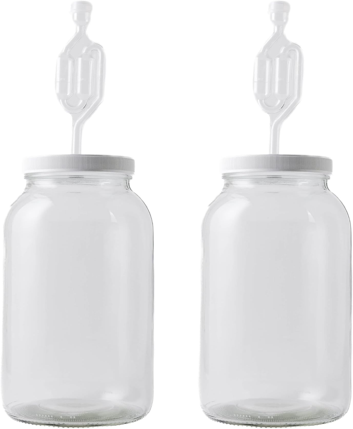 1 Gallon Mason Jar Wide Mouth & Twin Bubble Airlock (Pack of 2) | for Fermentation, Pickling, Brewing & Dry Storage – BPA-Free One Gallon Glass Jar with Lid