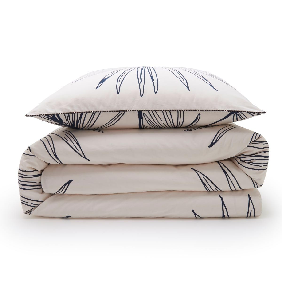 Future Home Parure de lit 2 Personnes Orphee en Coton 57 Fils imprimé - Housse de Couette + 2 taies d'oreiller 63x63cm - Finition Boutons - Réversible - Certifié Oeko-TEX Blanc 260x240cm