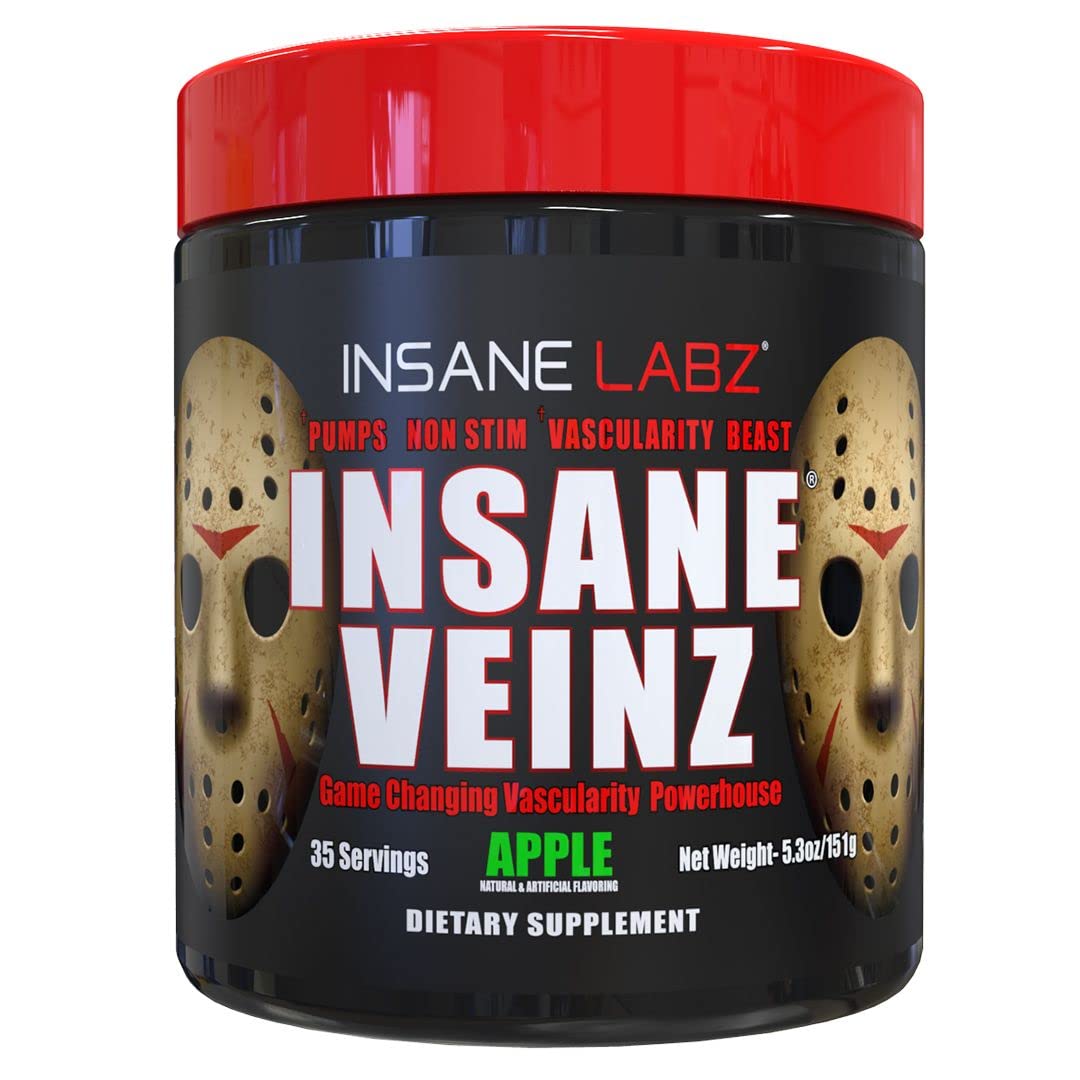 Insane Labz Insane Veinz Non Stimulant NO Enhancing Powder, Nitric Oxide Booster, Loaded with Agmatine Sulfate and Betaine Anhydrous, Increase Vascularity, 35 Srvgs,