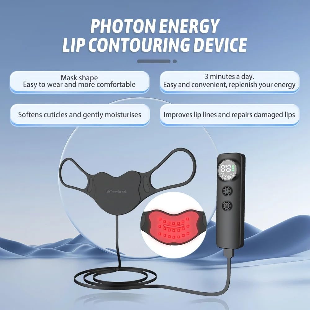 Dispositivo di Bellezza per Labbra Photon Maschera LED Terapia Luce Rossa Riduzione Rughe, Cura delle Labbra & Schiarimento del Colore - Ricarica USB, 4 Modalità, Infrarossi