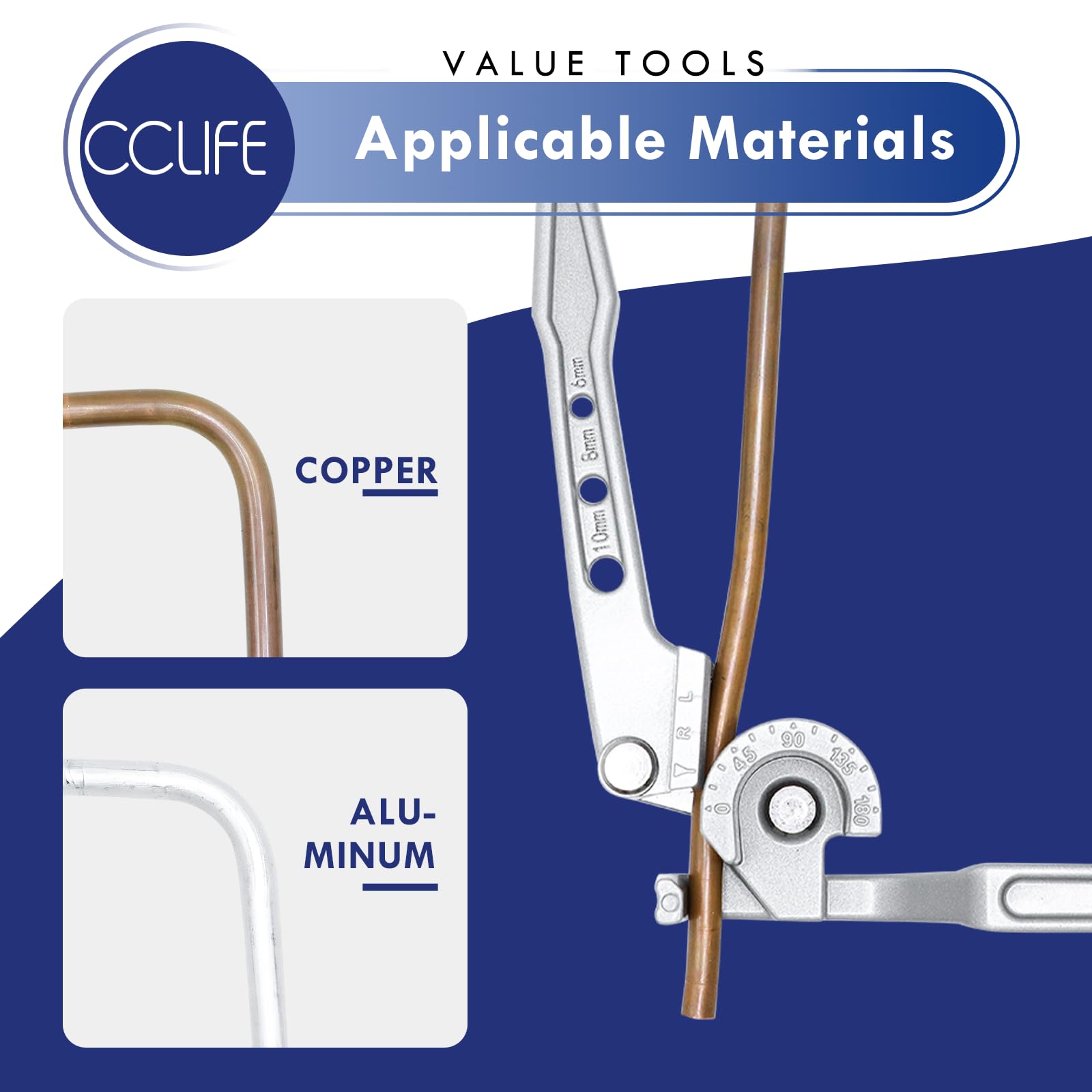 CCLIFE Piegatubi Rame 3 in 1, Curvatubi per Rame 6 8 10 mm, Angolo di Piegatura 180° Alluminio e Ottone