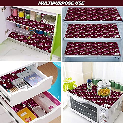Image of Polyester 3-Layered Fridge Top Cover /Refrigerator Cover with Utility Pockets and Set of 3 Pc Fridge Mats (Color-Leaf Purple, Size-39x21 Inch)