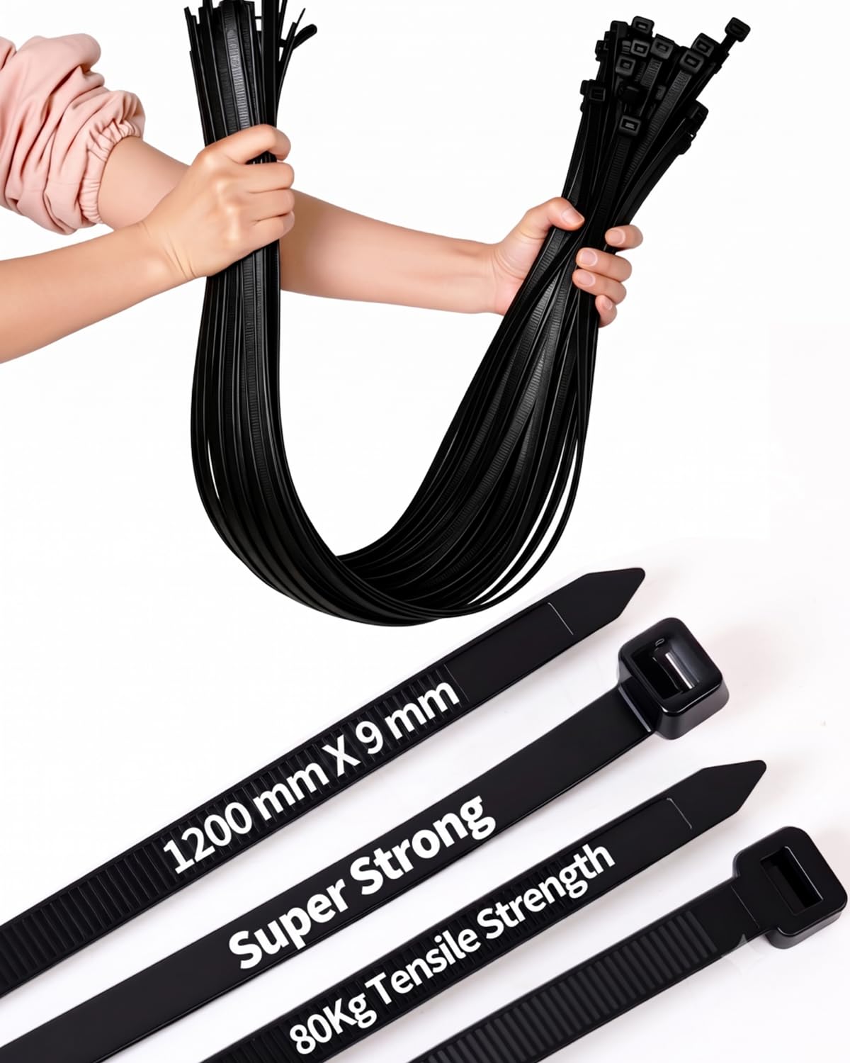30Pcs Long Heavy Duty Cable Ties Black,1200mm x 9mm with 80 KGS Ultra Strong Tensile Strength, Large UV Resistant Extra Long Cable Zip Ties Wraps for HVAC Outdoor Construction