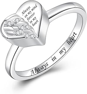 925 Sterling Silver Cremation Urn Ring Holds Loved Ones Ashes Angel Wing Heart Cremation Keepsake Ring Jewelry for Pet Human Ash