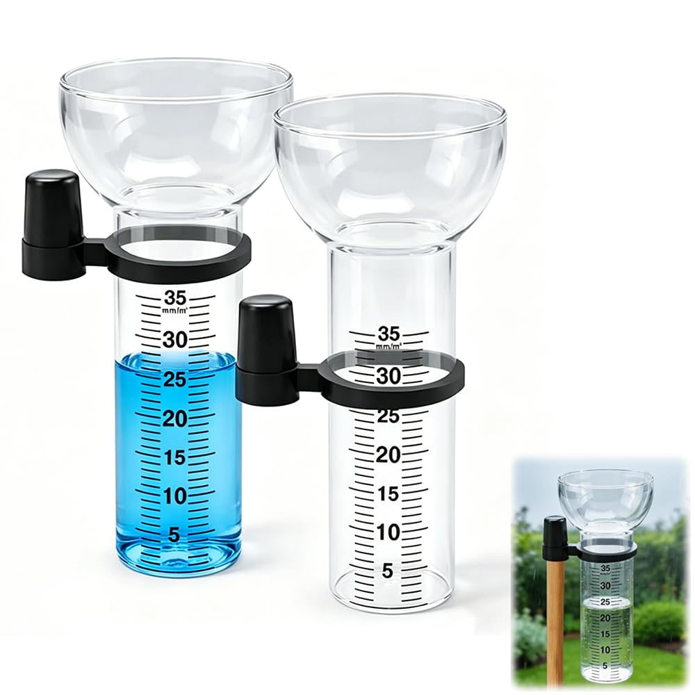 2 Piezas Pluviómetro De Cristal, Pluviómetro A Prueba De Helada de 35 mm, Vidrio de Repuesto para Pluviómetros con Soporte, Pluviómetros en Forma de Embudo para Medición De Agua De Lluvia