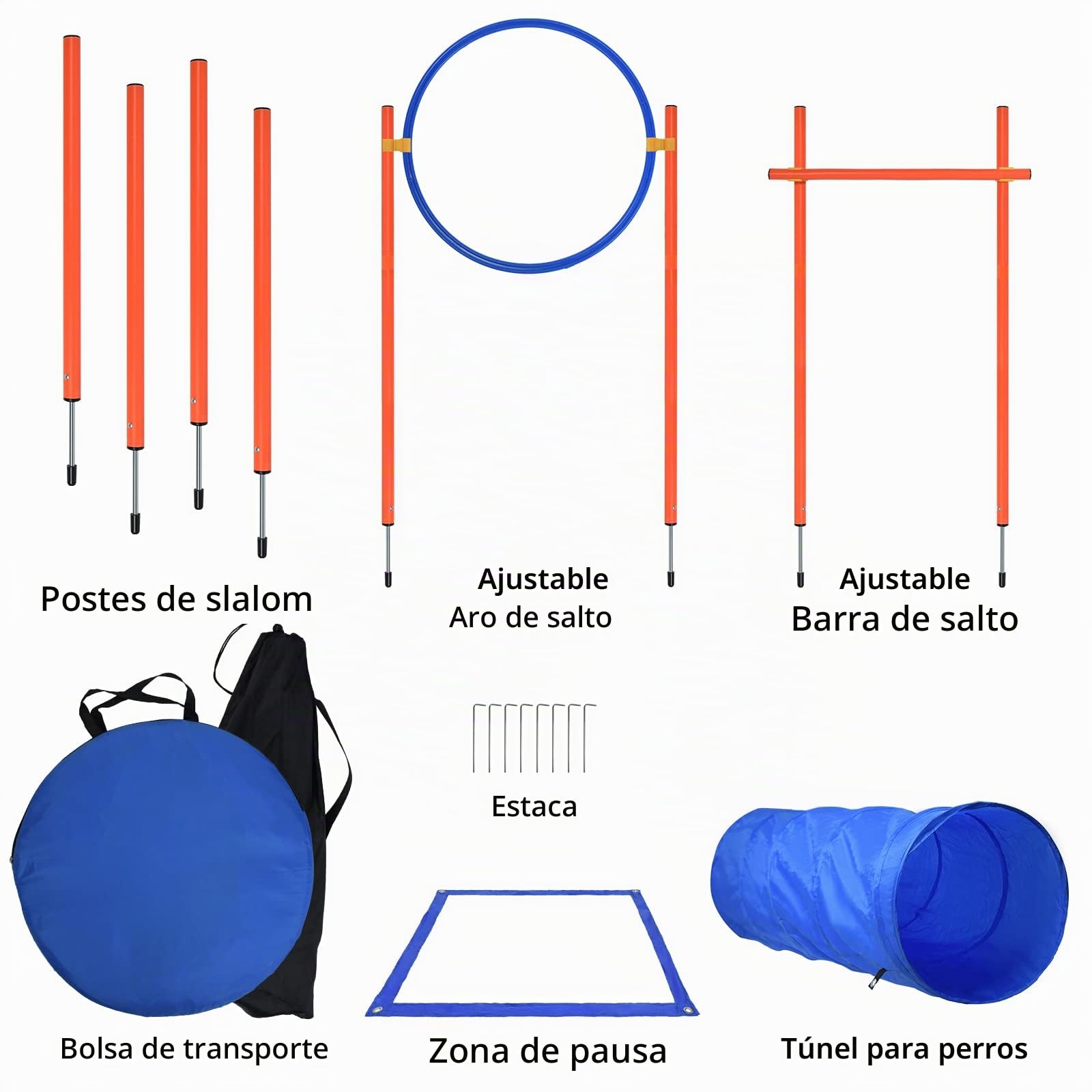 Agility Set para perros Agility Equipment Set para perros, obstáculos con túnel para perros, barras de slalom, altura ajustable, bolsa de transporte para entrenamiento de perros y deportes de
