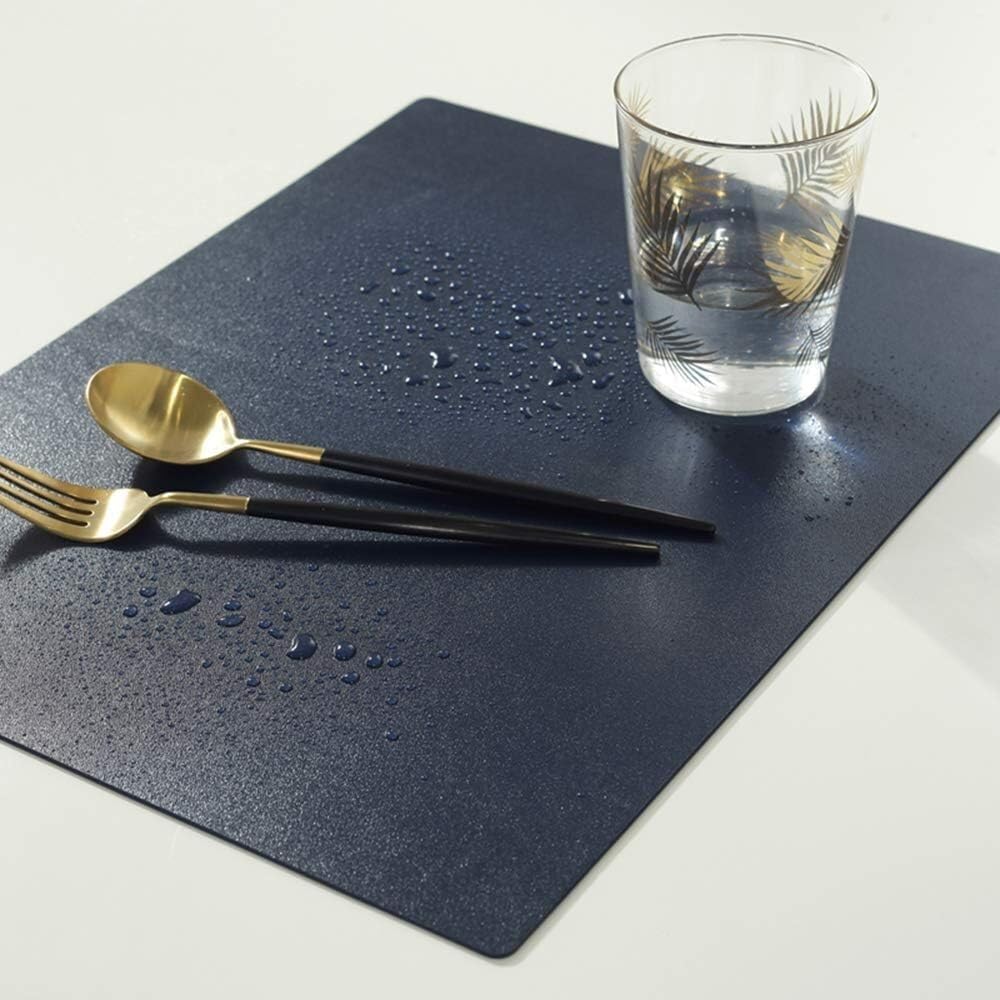 Mantel individual Mantel individual de cuero PU Mantel resistente al aceite Aislamiento antideslizante resistente al agua Durable Comedor de cocina de doble cara Multicolor opcional, gris (azul) ( Col