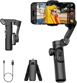 AOCHUAN Estabilizador Gimbal para iPhone Gimbal, Smartphone com foco na roda de rosto/rastreamento de objetos para iPhone 17 16 15 Pro Max/Android Estabilizador de telefone portátil dobrável de 3