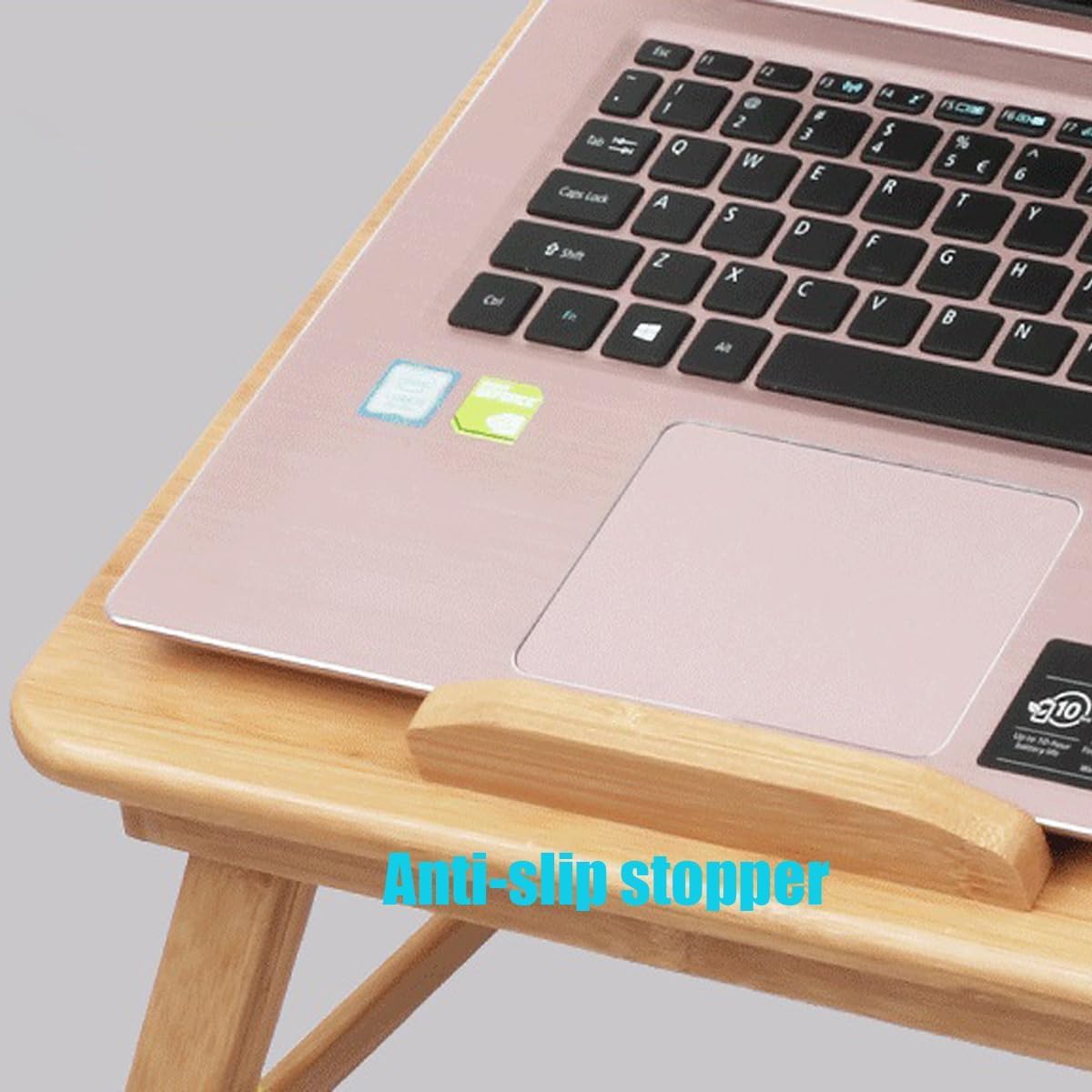 Tavolo per computer portatile in bambù, vassoio da scrivania regolabile in bambù con cassetto, vassoio pieghevole imbottito per la colazione
