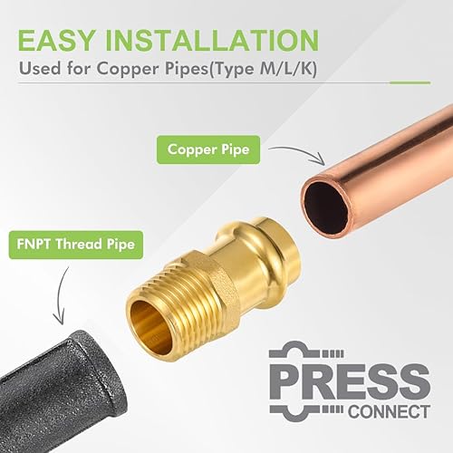 Miniatura 4 de ORIANSE Paquete de 10 accesorios Propress de latón Propress de 12 pulgada ProPress x 12 pulgada MNPT adaptador macho ProPress de cobre a tubo NPT