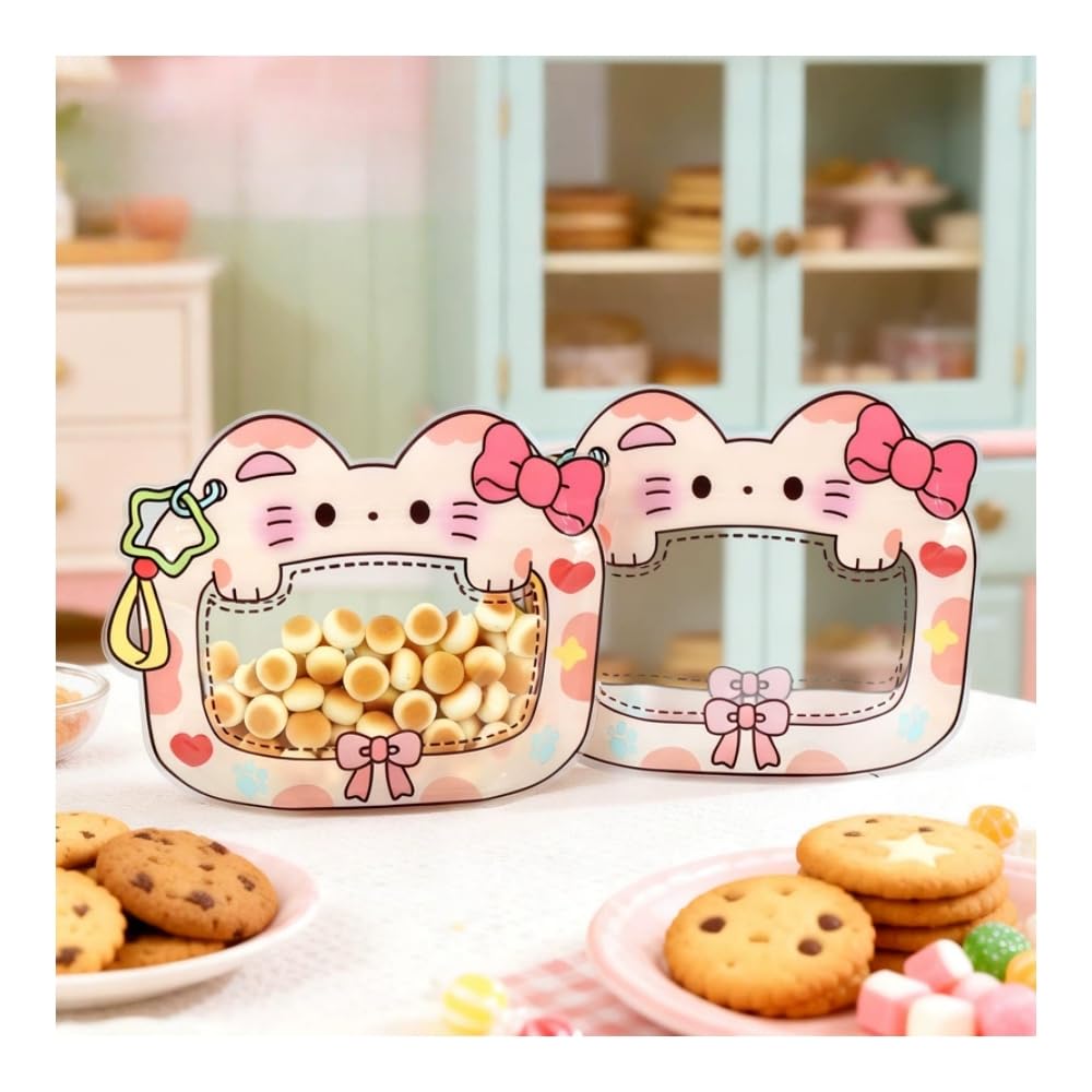FASHION YO Cartoon Gift Bags with cute cat Goodie Party Favor Bag Plastic Candy Cookie Snack Storage Bags for Wedding Birthday Baby Shower Party Supplies Back to School Gifts (Cat(17*12.5+5CM) 10pcs)