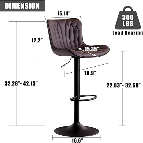 Miniatura 2 de YOUNIKE Taburetes de bar individuales marrones modernos giratorios de altura de mostrador con respaldo ajustable isla de cocina de piel sintética