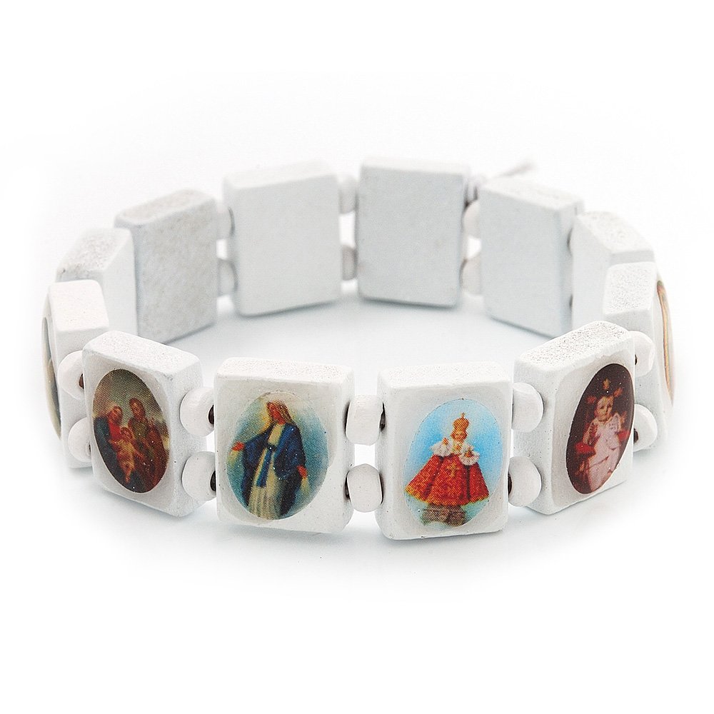 Stretch White Wooden Saints Bracelet / Jesus Bracelet / All Saints Bracelet - Up to 20cm Length