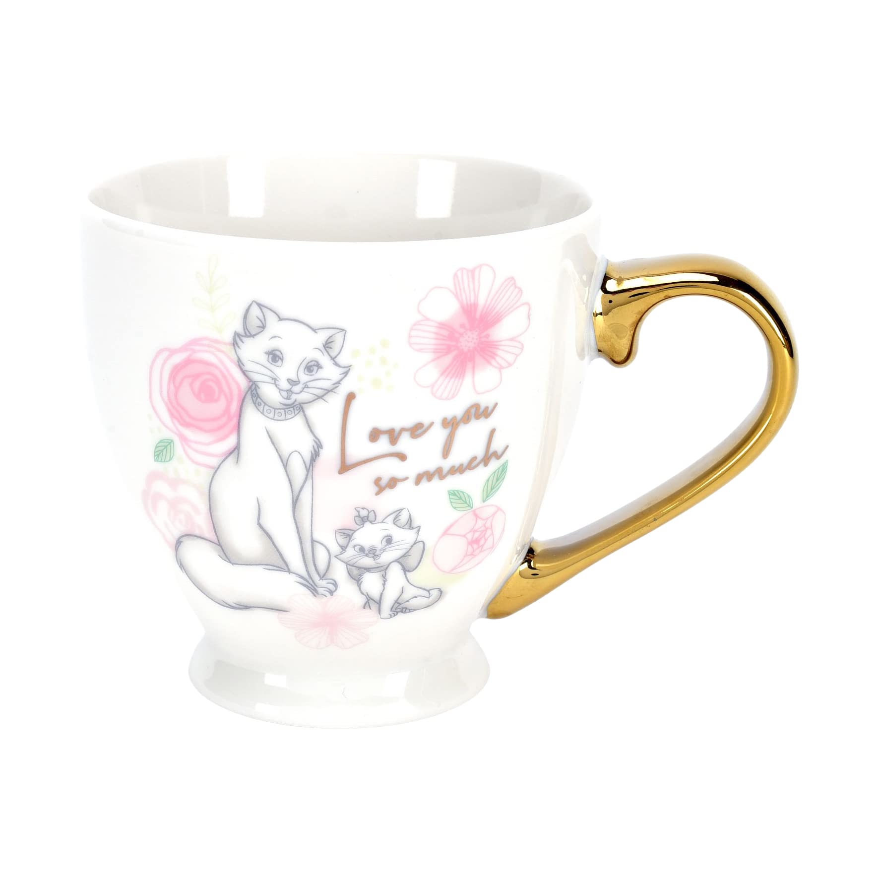 Happy Homewares Disney Single Marie Princess Aristocats Fine White Porcelain Drinking Mug with Gold Plated Handle - Love You So Much - Officially Licensed