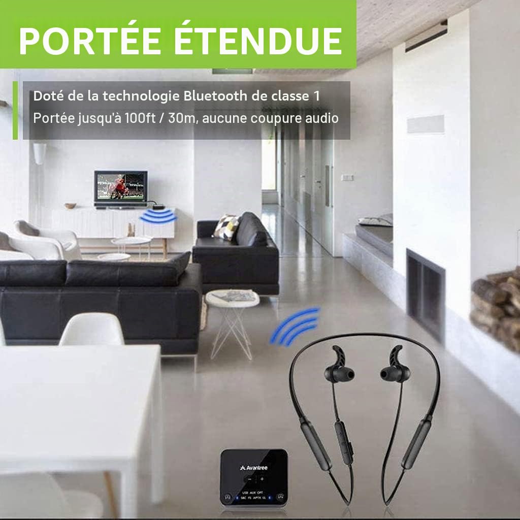 Avantree HT4186 Casque sans fil pour TV avec Transmetteur Bluetooth, Ecouteur Bluetooth pour Télévision, Support Audio Optique, RCA, AUX 3.5mm, Plug & Play, Low Latency pour PC & Gaming, Longue portée