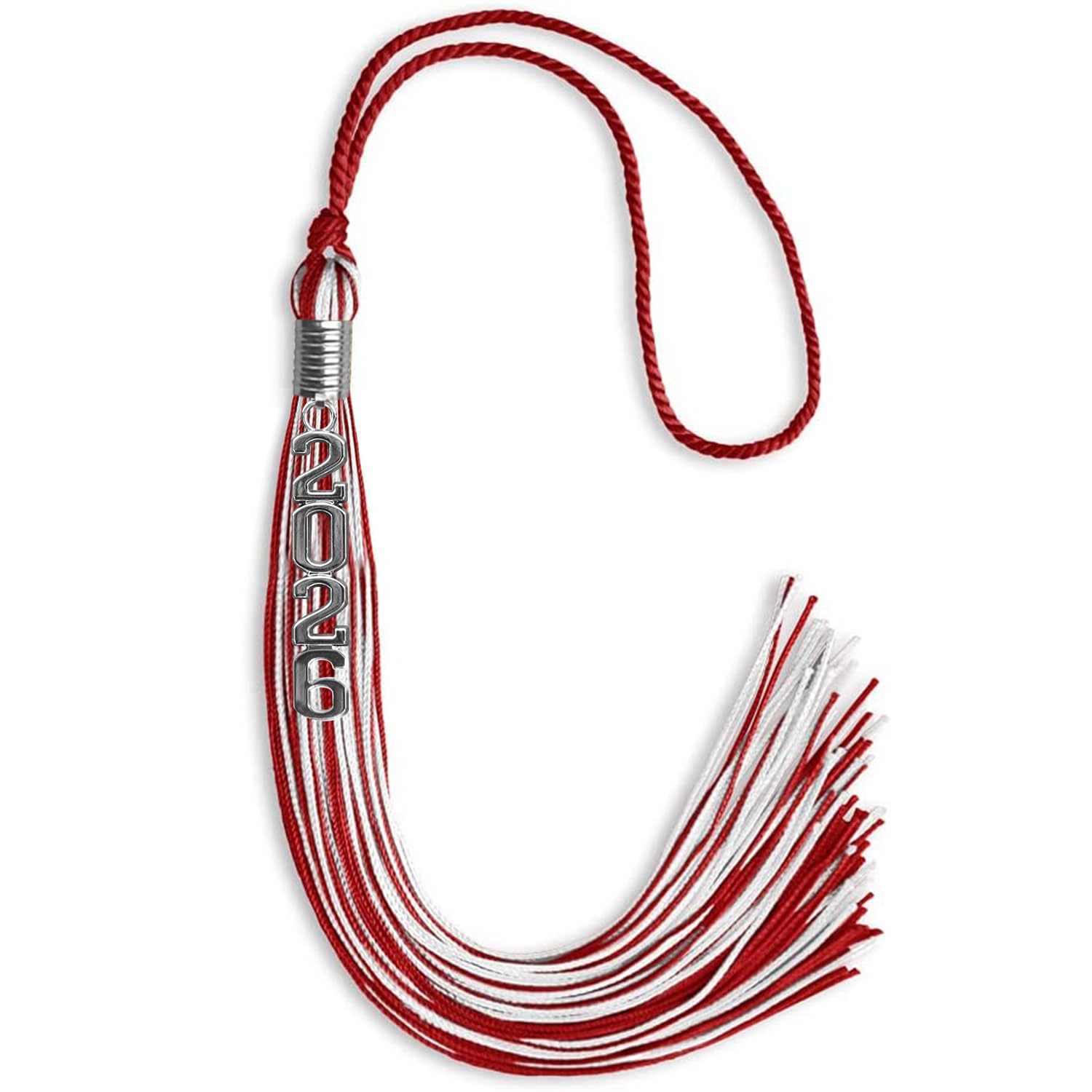 Borla de graduación bicolor rojo blanco año 2026 accesorio para birrete