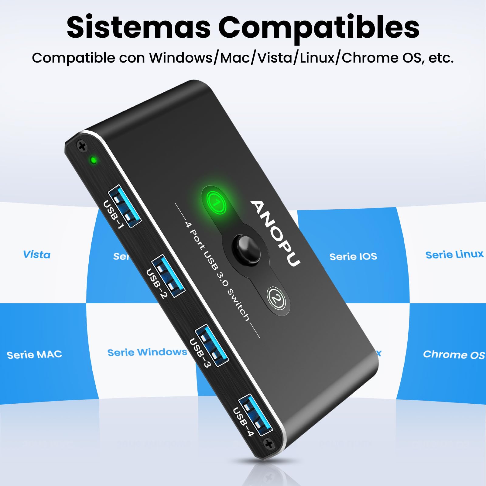USB Switch, Conmutador KVM USB 2PC USB 3.0 2 Entradas 4 Salidas, 5 Gbps Switch USB Actualizado con 2 Cables USB 3.0 para Impresora, Ratón, Teclado, Disco Duro, Memoria USB, etc.