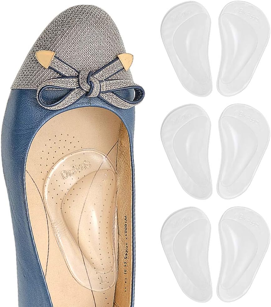 Dr.Foot Dr. Foot's Arch Support Shoe Insoles for Flat Feet Gel Arch Inserts for Plantar Fasciitis Adhesive Arch Pad for Relieve Pressure and Feet Pain- 3 Pairs (Clear)