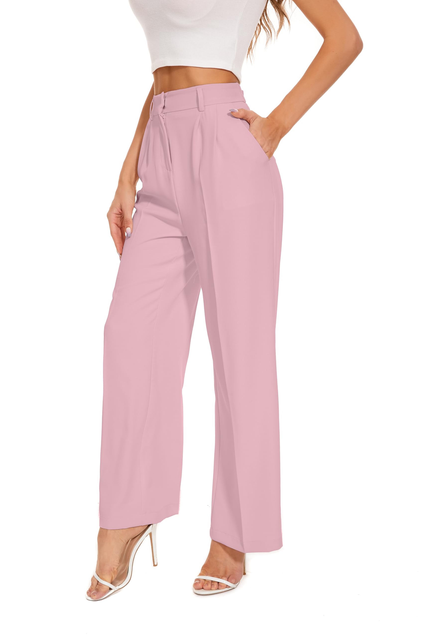FUNYYZO Wide Leg Pants Women's High Elastic Waisted in The Back Business Work Trousers Long Straight Suit Pants
