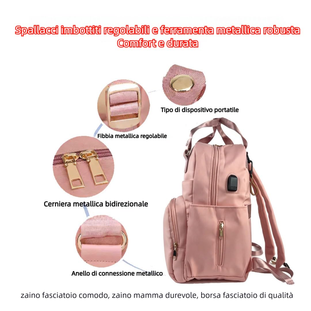 Generico Zaino Fasciatoio Personalizzato con Nome Ricamato - Borsa Mamma con Porta USB, Scomparto Termico e Separazione Asciutto/Bagnato - Zaino Neonato per Passeggino, Regalo di Nascita