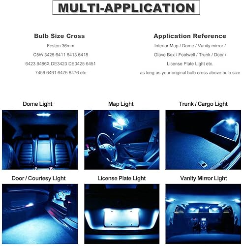 Miniatura 4 de DODOFUN Festoon 6418 DE3423 DE3425 - Bombillas LED extra brillantes de color azul hielo para luces interiores de automóvil, placa de matrícula,