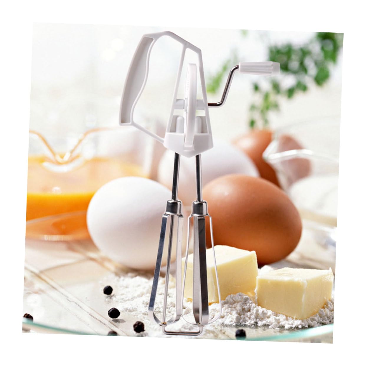 PRETYZOOM Multifunction Kitchen Hand Mixer with Stainless Steel Spiral Whisk Ergonomic Non Slip Plastic Egg Beater for Baking