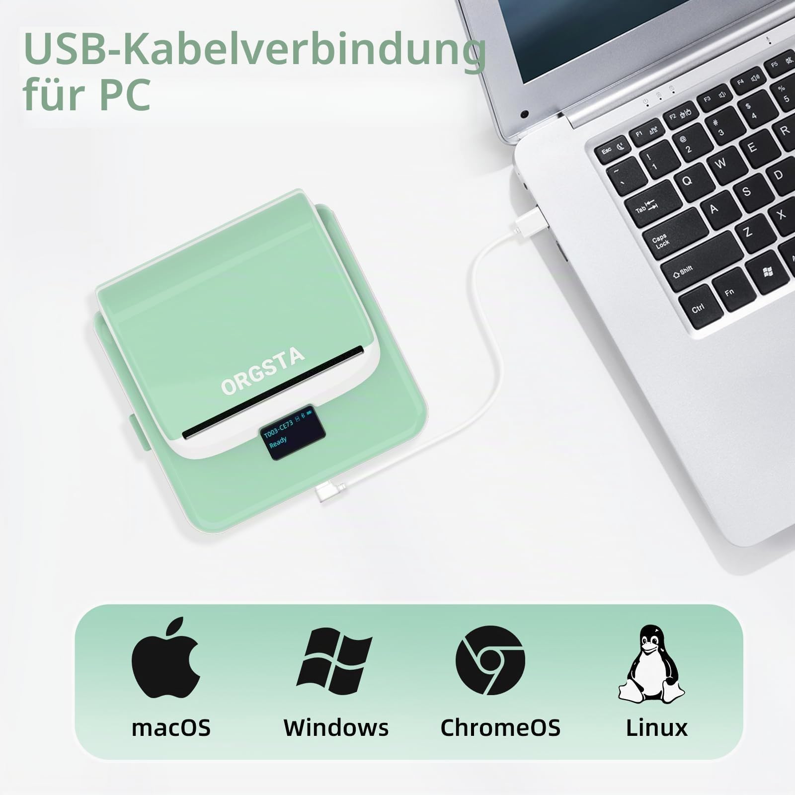 ORGSTA T003 etikettendrucker selbstklebend etikettiergerät Bluetooth & USB 2200 mAh etikettiermaschinen 50 mm/s beschriftungsgerät ettikettiergeraet Label Printer Sticker Maker