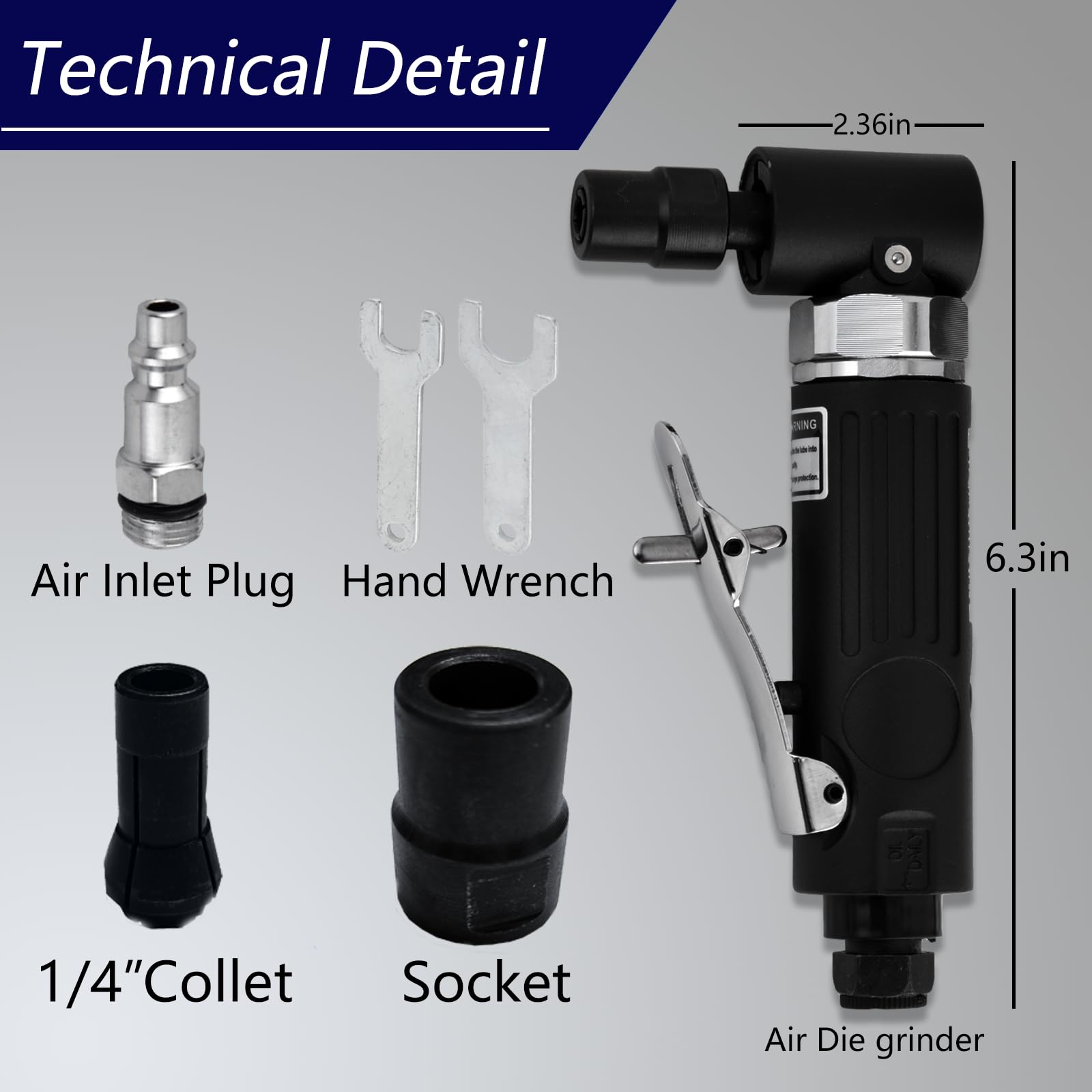 HYFN Air die grinder kit 1/4inch 20000RPM right angle die grinder 18pcs die grinders pneumatic Angle grinder safety switch For polishing air grinder tool