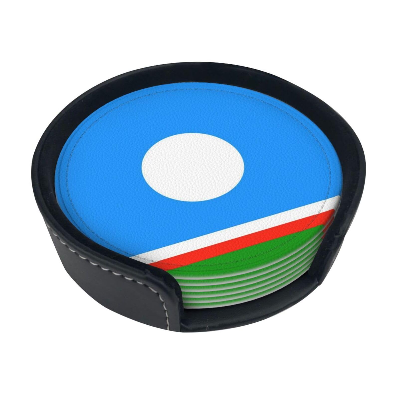 Sakha Flag Leather Coasters-Set of 6 with Storage Holder